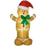 HOMCOM 6ft Christmas Inflatable Gingerbread Man with Santa Hat and LED Lights – Outdoor Garden Decor