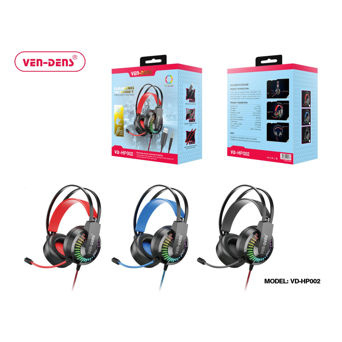 Ven-Dens VD-HP002 Gaming Headset with Soft Ear Pads and Adjustable Sliders – For PS4, PS5, Xbox One and PC