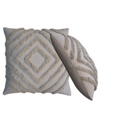 Artisan Furniture Tacy Bohemian Cotton Cushion Set of 2 – Diamond Woven Design with Tassels, Grey