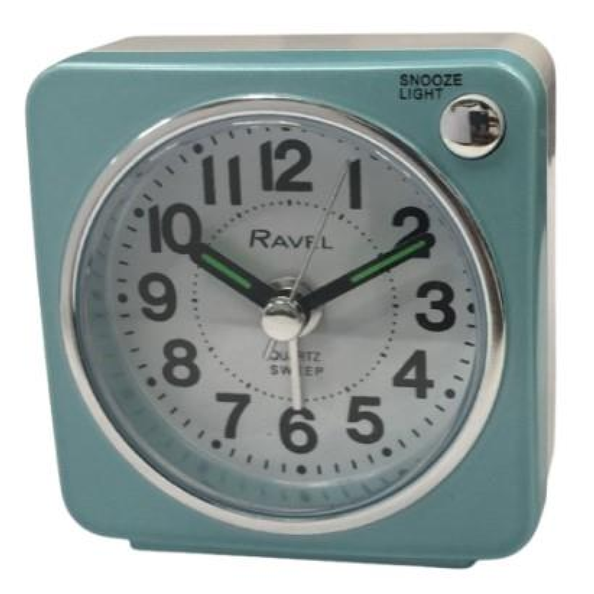 Ravel Mini Bedside Alarm Clock with Silent Sweep Second Hand, Snooze and Light – Quartz Movement, Light Blue