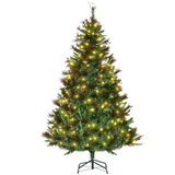 HOMCOM 6ft Pre-Lit Artificial Spruce Christmas Tree with 200 LED Lights & Foldable Metal Base – Green
