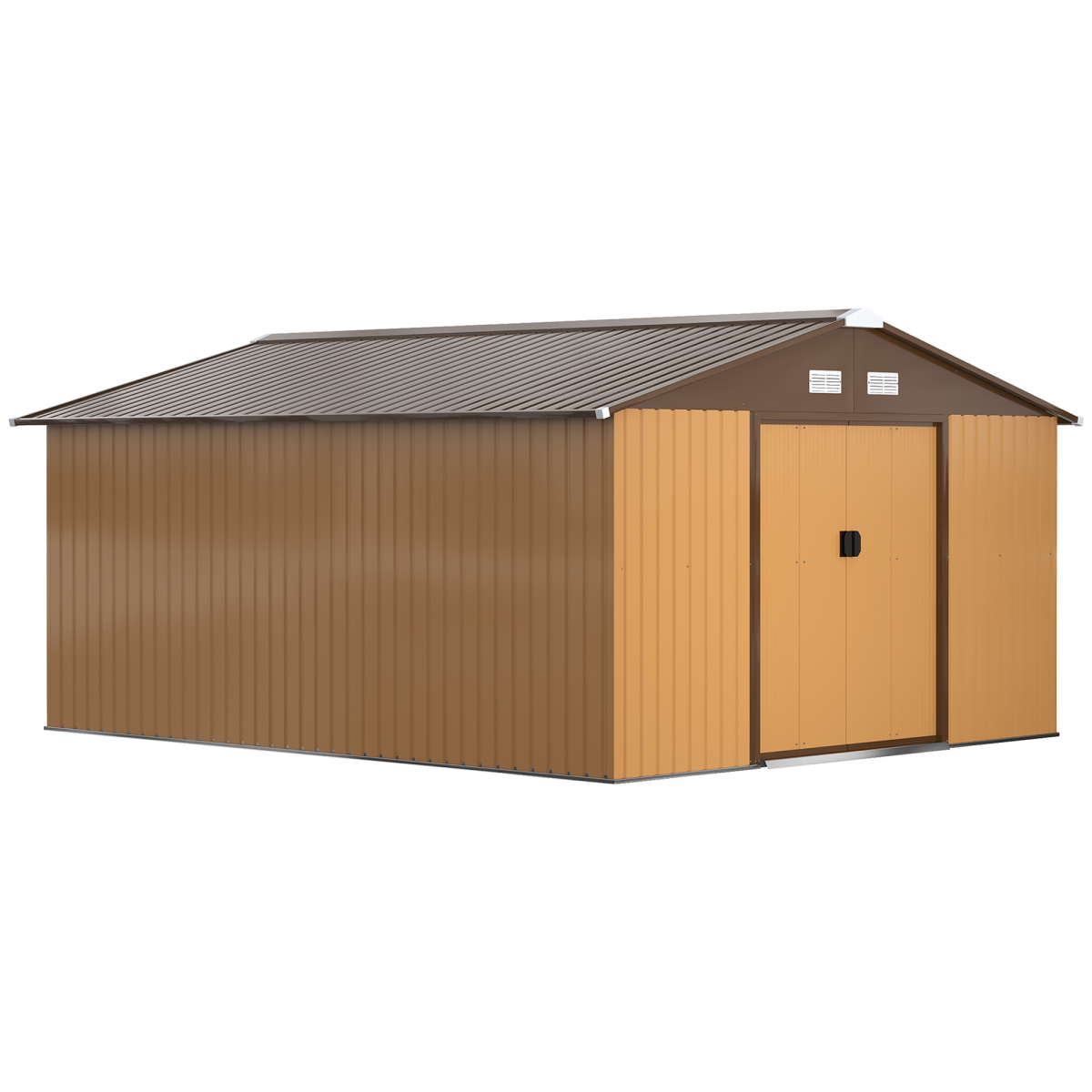 Light brown 13ft x 11ft metal garden storage shed