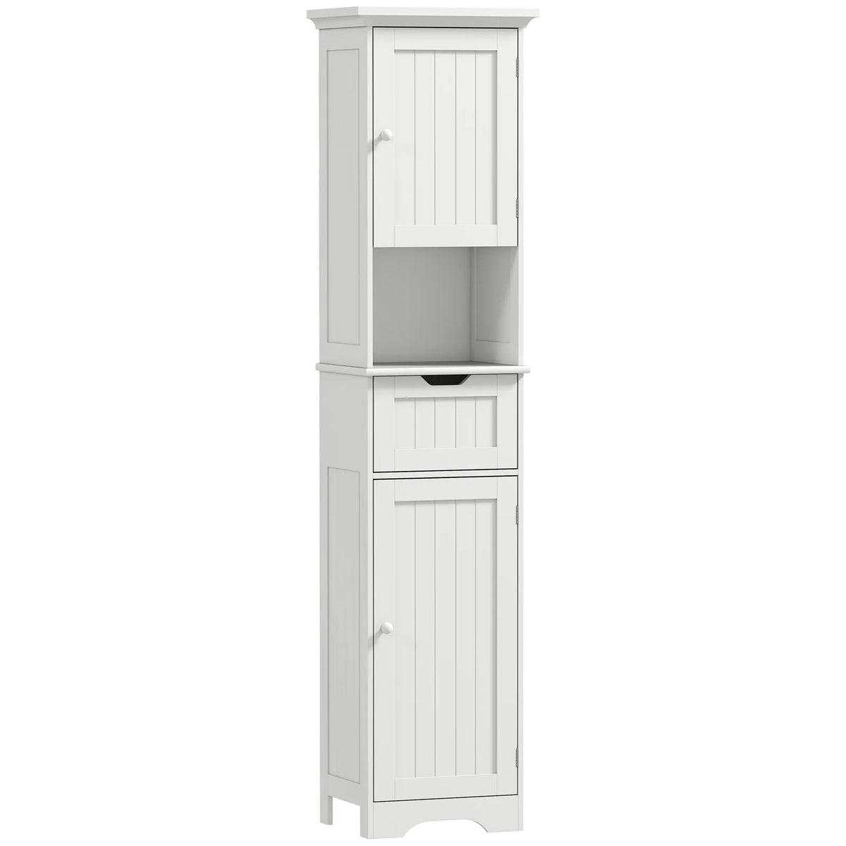 HOMCOM Slim Tall Bathroom Storage Cabinet with Motion Sensor LED Lights, Drawer & Adjustable Shelf – White