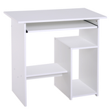 HOMCOM Compact Computer Desk with Slide-Out Keyboard Tray and Two Shelves – Melamine Home Office Desk, White