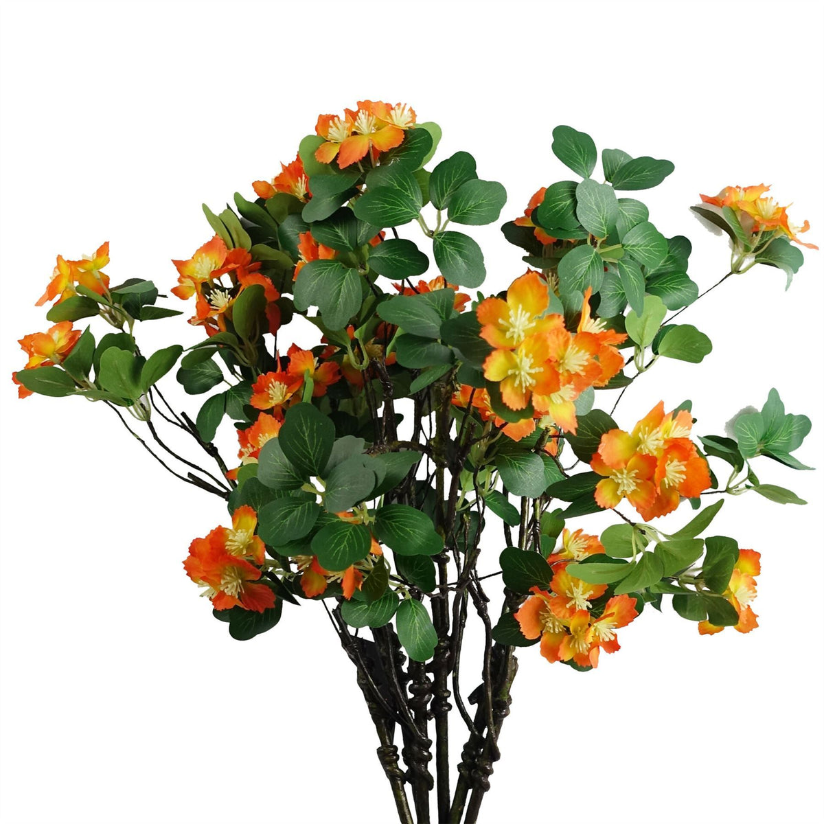 Artificial Orange Flower Foliage Spray Stems, Pack of 6 – 60cm Wired Silk Flowers