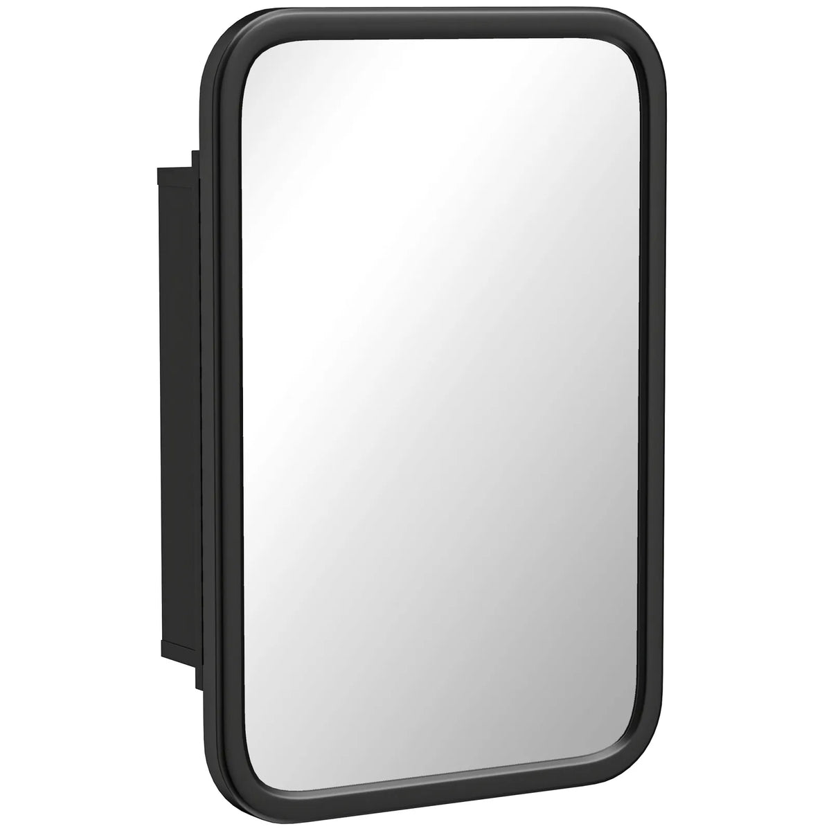HOMCOM Bathroom Wall Cabinet with Tempered Mirror Door & 3 Shelves – Metal Mirror Cabinet for Bathroom or Hallway, Black