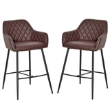 Set of 2 retro PU leather bar chairs with footrest
