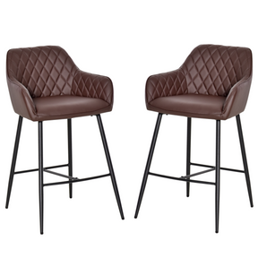 Set of 2 retro PU leather bar chairs with footrest