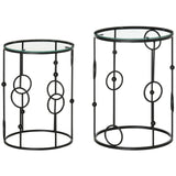 HOMCOM Nesting Round Coffee Table Set of 2 with Glass Tops – Space-Saving Side Tables, Black