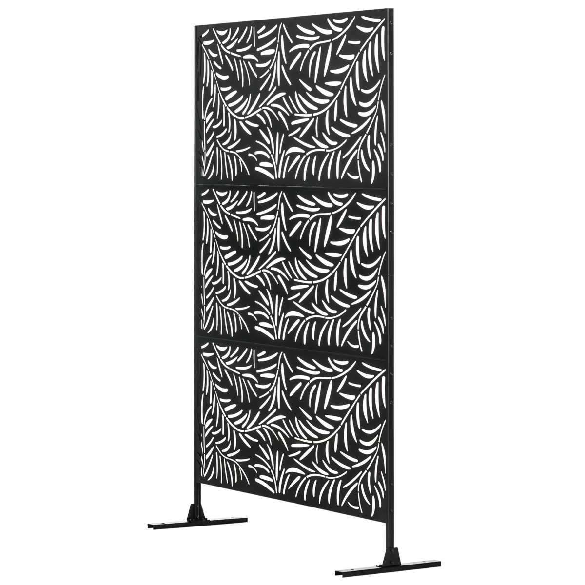 Outsunny 6.5ft Metal Garden Privacy Screen with Leaf Cut-Out Design & Ground Stakes – Freestanding Divider