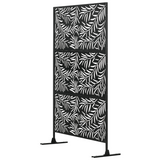 Outsunny 6.5ft Metal Garden Privacy Screen with Leaf Cut-Out Design & Ground Stakes – Freestanding Divider