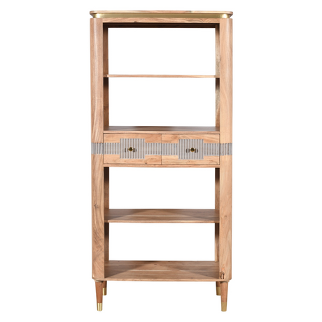 Wilton acacia wood open bookcase with drawers