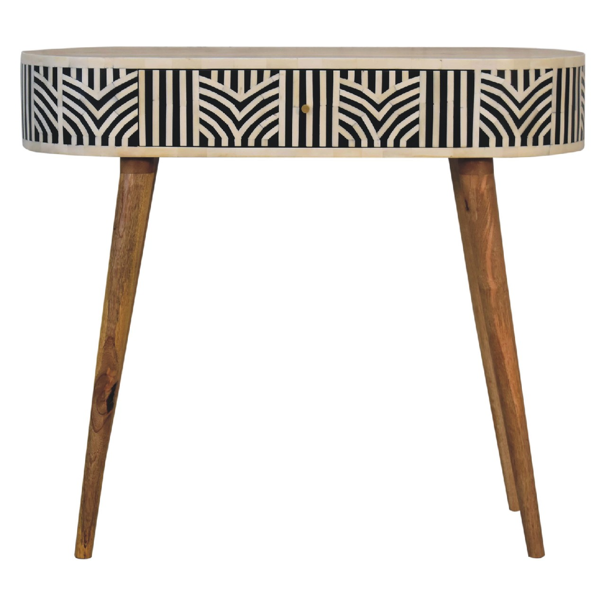 Artisan Furniture Solid Wood Edessa Bone Inlay Console Table with 1 Drawer – Boho Style, Black & White