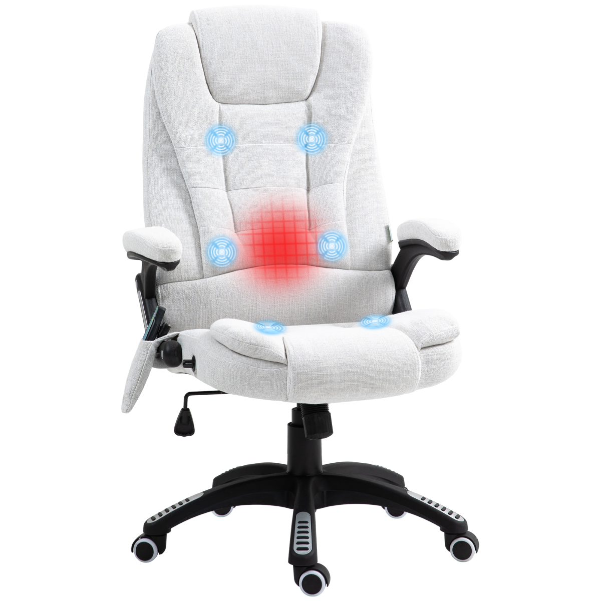 Vinsetto Reclining Office Chair with Heated Massage Points and Remote – Linen-Look Computer Chair, Cream White