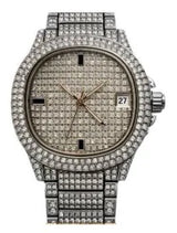 NY London Men's Crystal Bling Watch, Square Silver Dial, Date, Silver Metal Bracelet