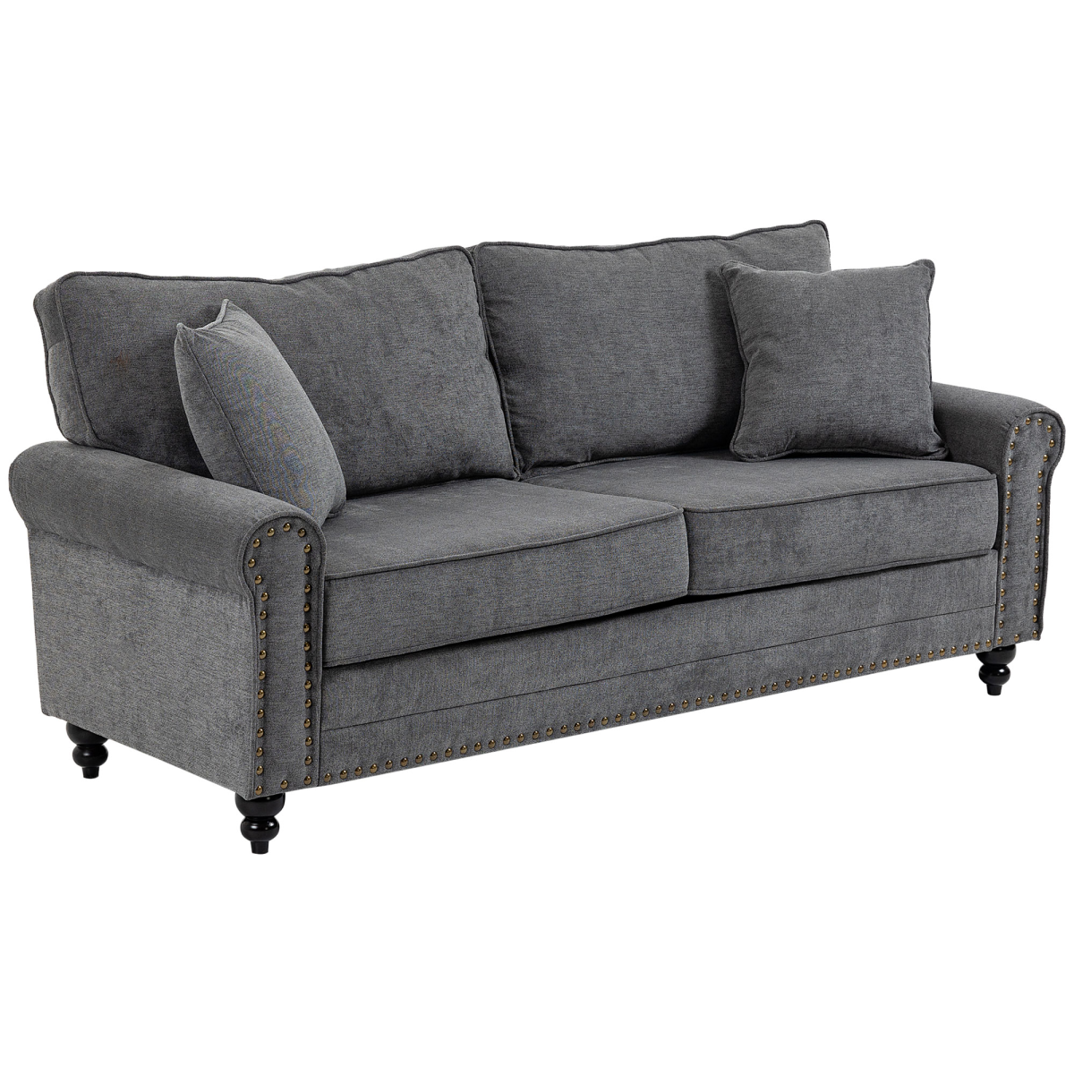 196cm grey loveseat with nailhead trim