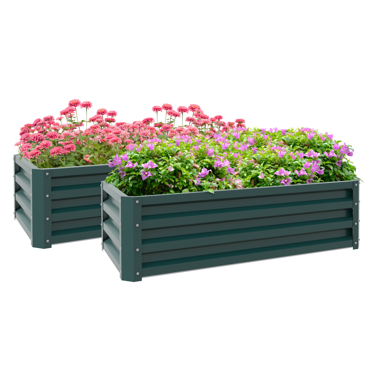 Outsunny Set of 2 Galvanised Steel Raised Garden Beds, Outdoor Planter Boxes – Open Bottom, Green