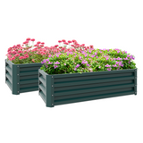 Outsunny Set of 2 Galvanised Steel Raised Garden Beds, Outdoor Planter Boxes – Open Bottom, Green