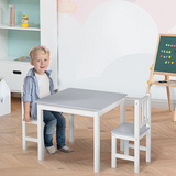 Kids Table and Chair Set, 3-Piece Wooden Table with 2 Chairs – Playroom Furniture for Ages 3+, Grey and White