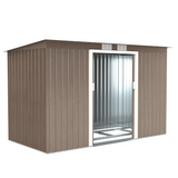 Outsunny 9 x 4ft Metal Garden Storage Shed with Lockable Sliding Double Doors & Vents – Light Grey Wood Grain