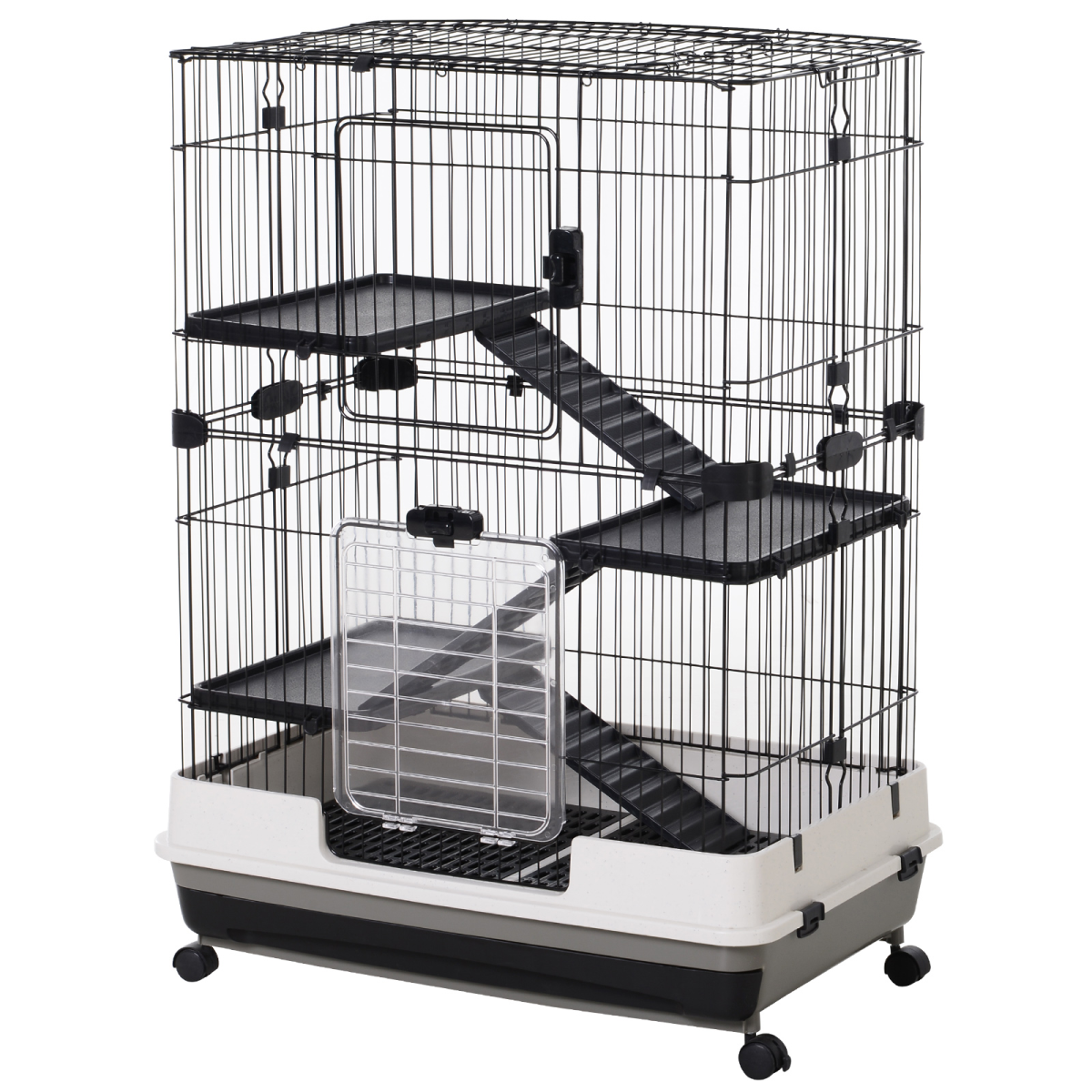 PawHut Three-Tier Small Animal Cage with Ramps & Wheels – Pet Play House for Rabbits, Ferrets & Chinchillas