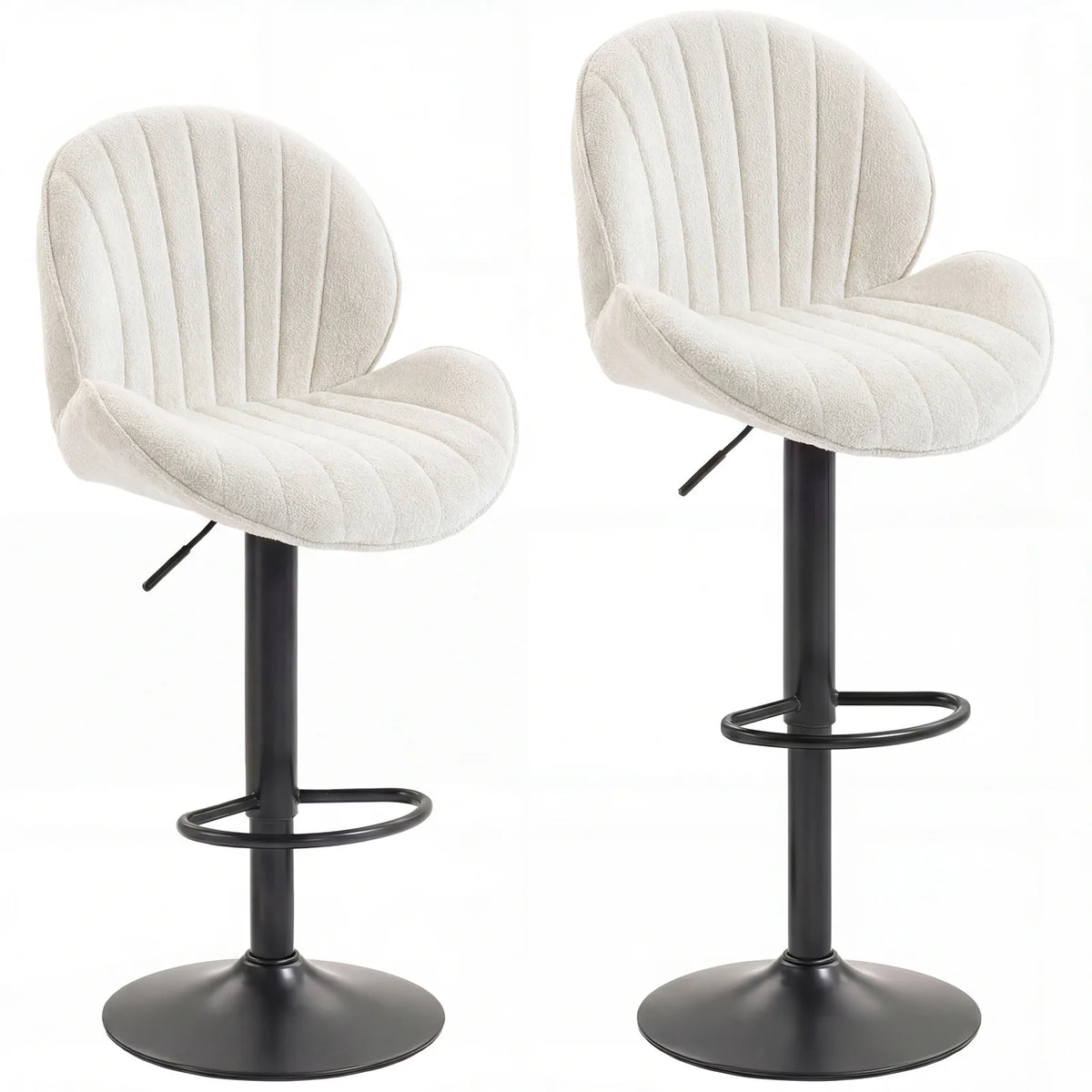 HOMCOM Set of 2 Swivel Bar Stools with Back, Adjustable Height and Footrest – Chenille Kitchen Stools, Cream
