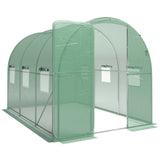 Outsunny 2 x 3m Walk-In Polytunnel Greenhouse with Hinged Door and 6 Roll-Up Windows – Garden Tunnel, Green