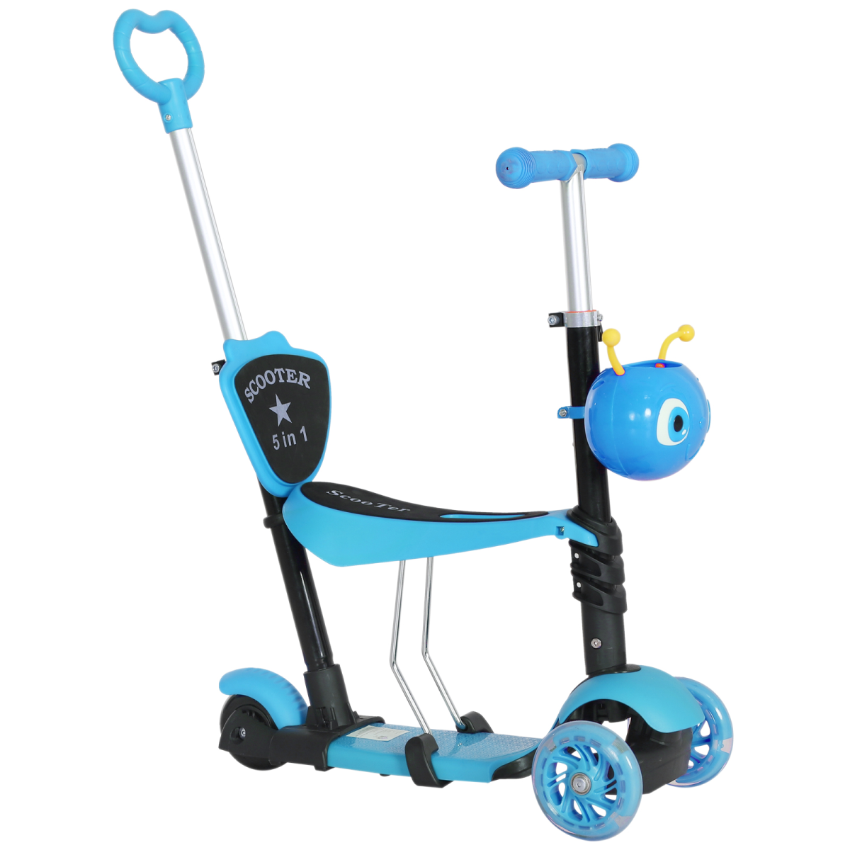 HOMCOM 5-in-1 Kids Kick Scooter with 3 Wheels, Removable Seat and Lean-to-Steer – Ages 1-8 Toddler Walker