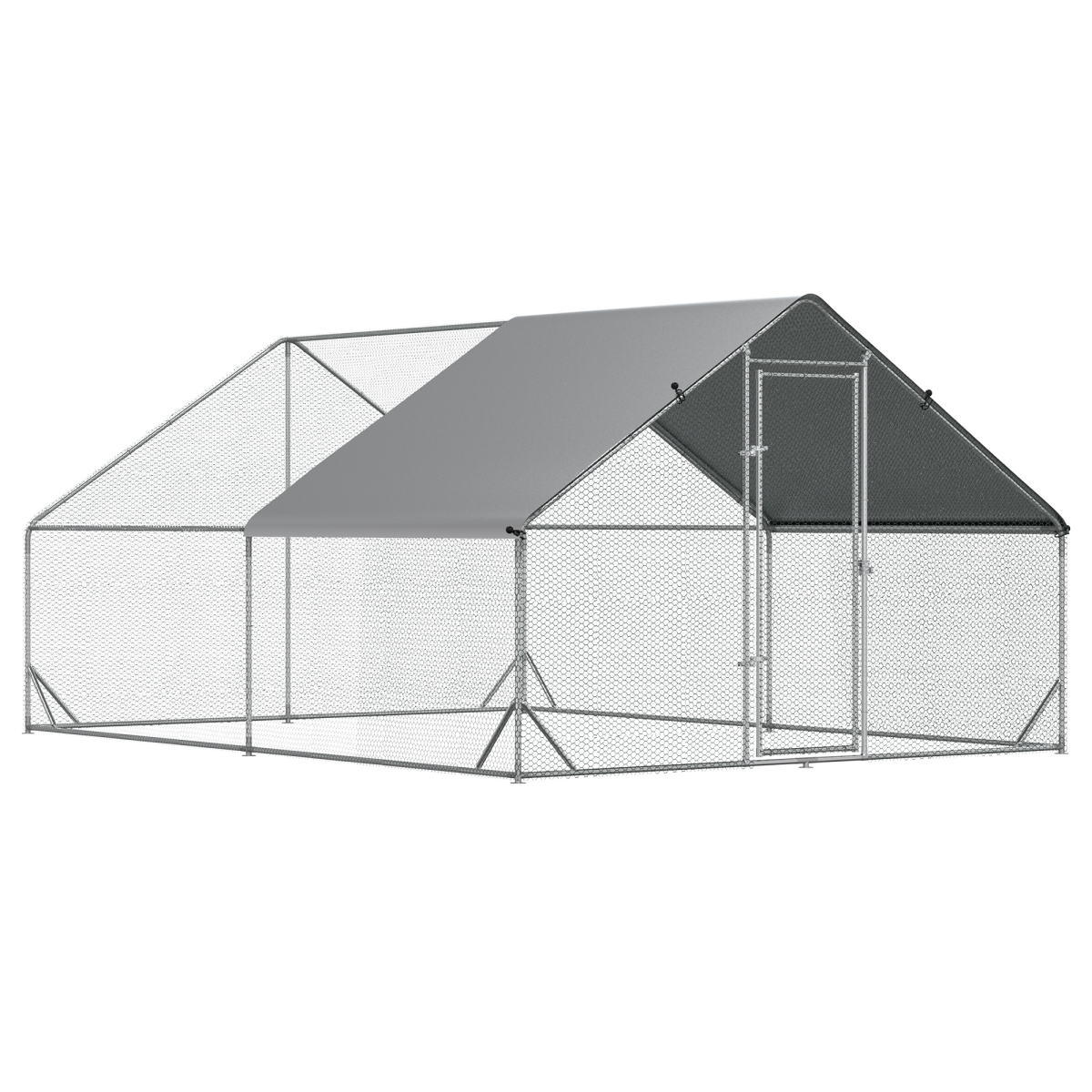 PawHut Walk-In Chicken Run with Galvanised Frame & Cover, 3 x 4 x 2m – Large Chicken Coop for 8–12 Chickens