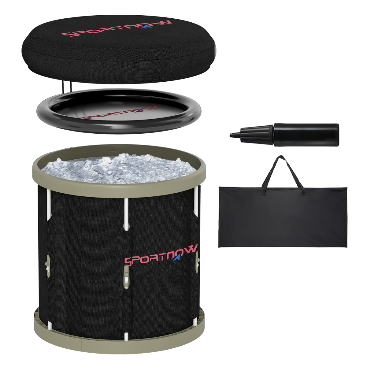 SPORTNOW 210L Portable Ice Bath Tub with Aluminium Poles & Dual Covers – Outdoor Cold Water Therapy, Black