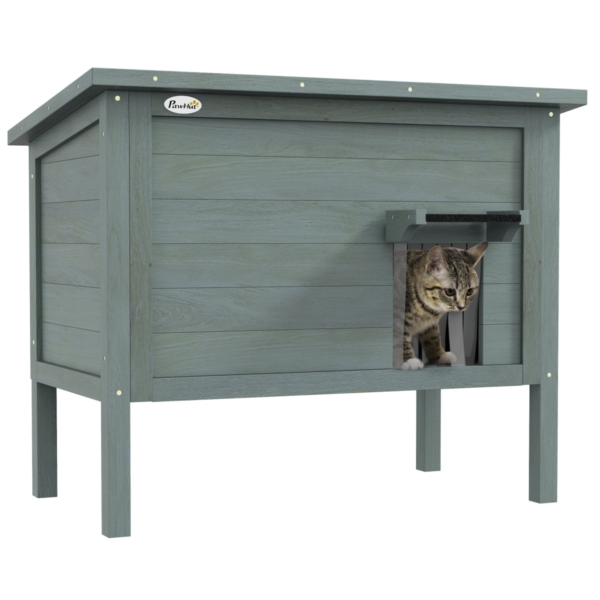 PawHut Insulated Outdoor Cat House with Openable Roof & Curtained Door – Weatherproof Shelter, Grey