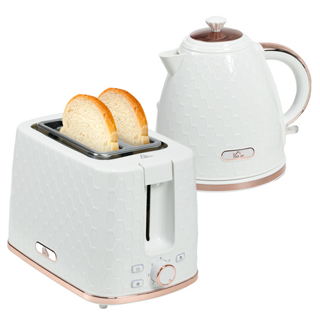 HOMCOM white kettle and 2-slice toaster set
