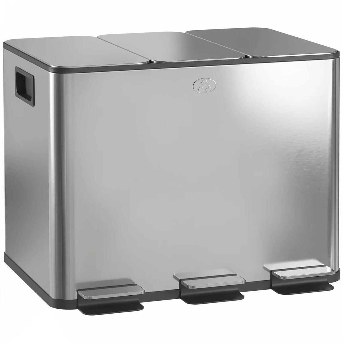 HOMCOM 3 x 20L Pedal Bin with Soft Close Lid, Removable Inner Buckets – Stainless Steel Triple Kitchen Bin, Silver Tone