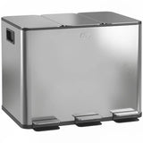 HOMCOM 3 x 20L Pedal Bin with Soft Close Lid, Removable Inner Buckets – Stainless Steel Triple Kitchen Bin, Silver Tone