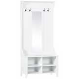 HOMCOM 3-in-1 Mirrored Shoe Cabinet with Bench, Coat Hooks and 4 Storage Cubes – White, 80cm