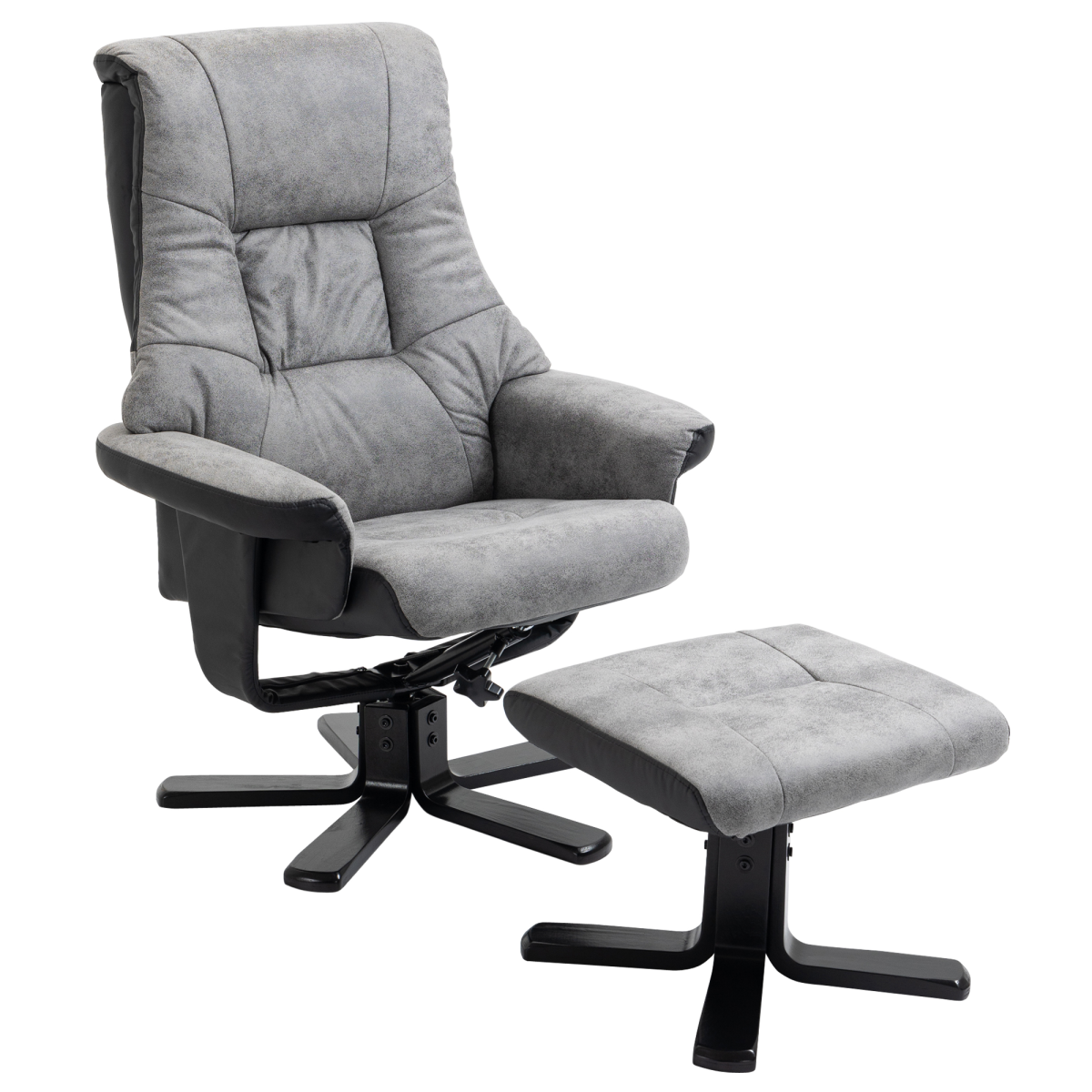 Grey swivel recliner armchair with footstool