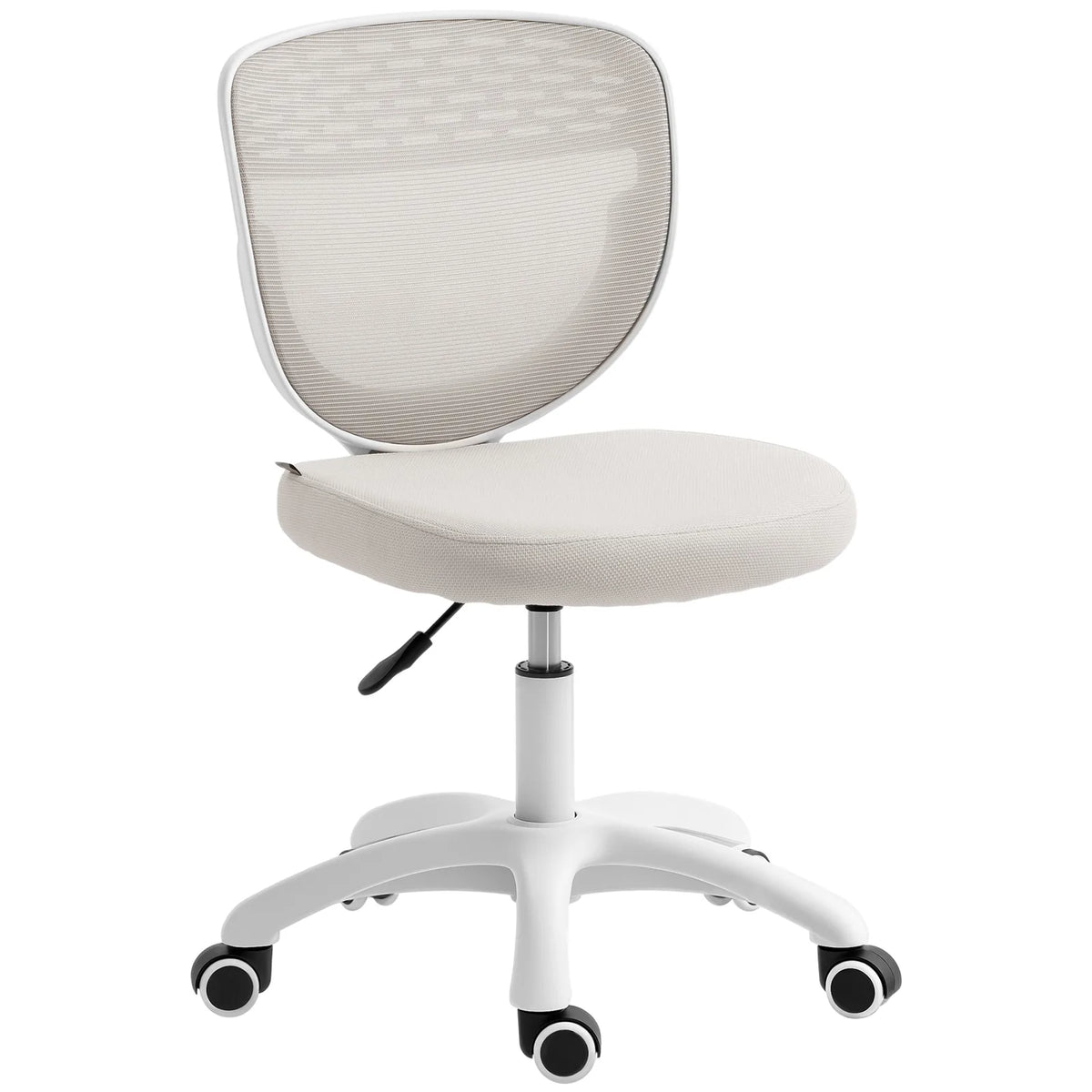 HOMCOM Armless Mesh Office Chair with Adjustable Height & Swivel Wheels – Compact Computer Desk Chair, Grey