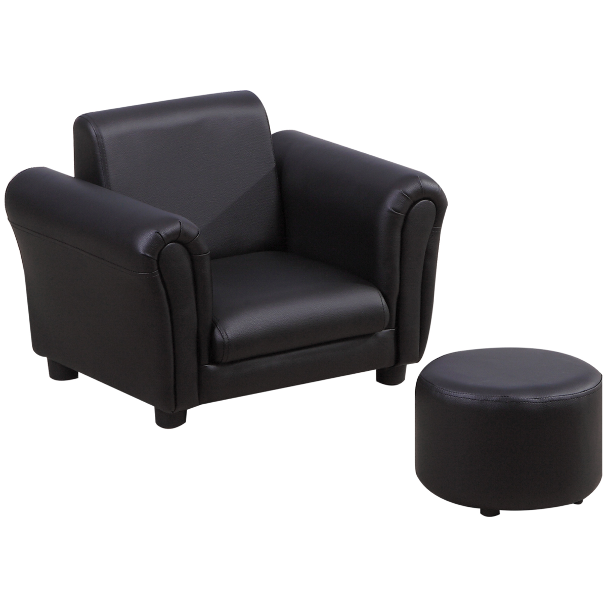 HOMCOM Kids Sofa Chair and Footstool Set – 2-Piece Armchair for Bedroom or Playroom, Ages 18-36 Months, Black
