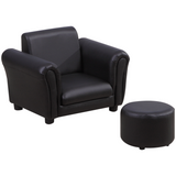 HOMCOM Kids Sofa Chair and Footstool Set – 2-Piece Armchair for Bedroom or Playroom, Ages 18-36 Months, Black