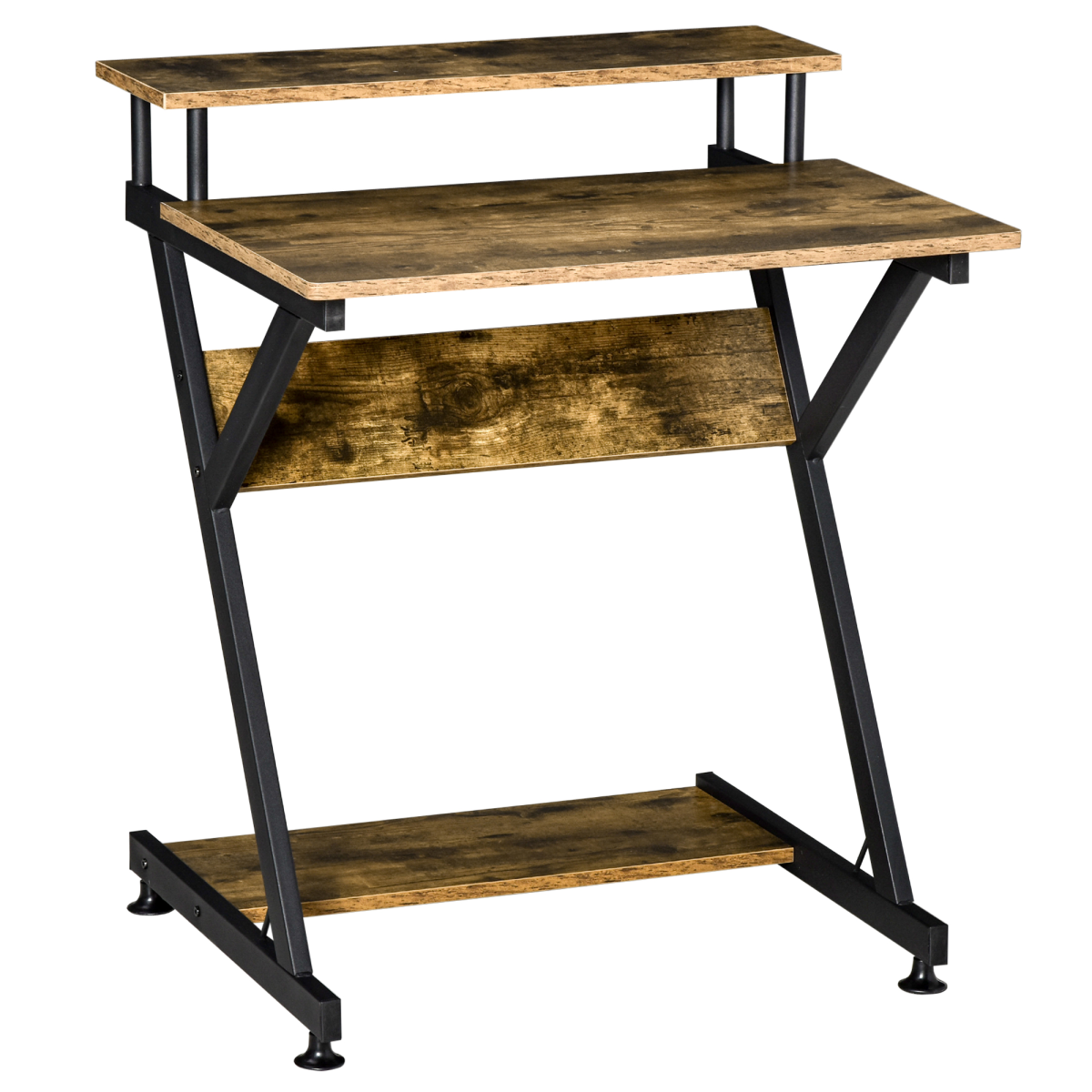 Brown R-shaped computer desk