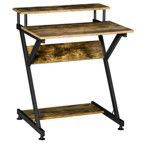 Brown R-shaped computer desk