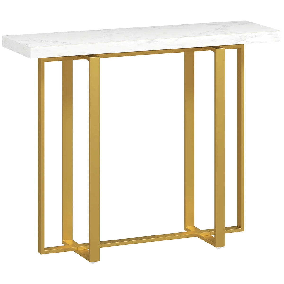 HOMCOM Faux Marble Console Table with Steel Frame – Narrow 100cm Entryway Table with Anti-Tip Device, White