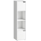 HOMCOM Narrow 4-Tier Bookcase with Doors and Open Shelves, 30cm Slim Storage Cabinet – Living Room, White
