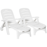 Outsunny Folding Patio Lounge Chairs Set of 2 with 5-Position Backrest & Wheels – PP Sun Loungers, White
