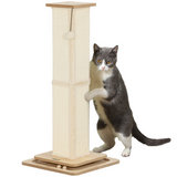 PawHut 87cm Cat Scratching Post 3-in-1 with Sisal Cover, Turntable Rail & Track Ball Toy – Oak