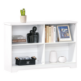 Modern 4-Compartment Low Bookcase with Adjustable Shelves and Anti-Tipping Straps – Cube Display Unit, White
