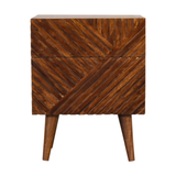 Artisan Furniture Solid Wood Lille Bedside Table with 2 Hand-Carved Drawers – Chestnut, Brown