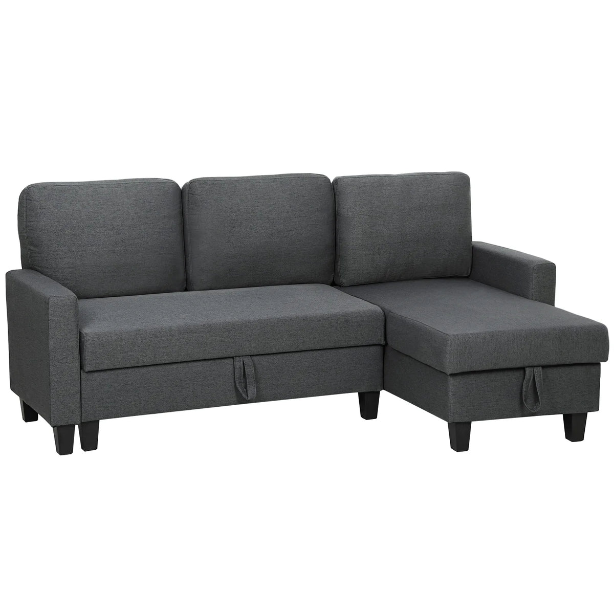 HOMCOM Three-Seater Storage Sofa Bed with Fold-Out Design and 110 cm Chaise Storage – Charcoal Grey