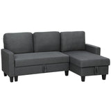 HOMCOM Three-Seater Storage Sofa Bed with Fold-Out Design and 110 cm Chaise Storage – Charcoal Grey