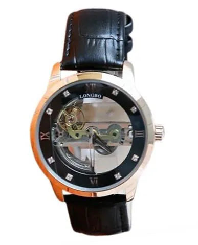 NY London Mens Automatic Dial Analogue Silver/Black Leather Strap Watch